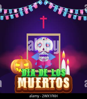 Dia de los muertos bedeutet Tag der Toten. Mexikanisches Feiertagsfest Vorlage Banner Vektor Illustration. Stock Vektor