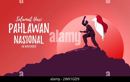 Selamat hari pahlawan nasional. Übersetzung: Happy Indonesian National Heroes Day Vector Illustration. Geeignet für Poster, Banner, Gr Stock Vektor