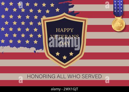 Veterans Day Template Design mit US Flagge und Soldat für Poster und Banner Vektor Illustration. Zu Ehren Aller, Die Gedient Haben. November Stock Vektor