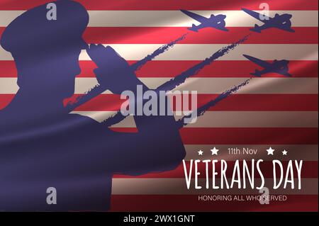 Veterans Day Template Design mit US Flagge und Soldat für Poster und Banner Vektor Illustration. Zu Ehren Aller, Die Gedient Haben. November Stock Vektor