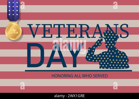 Veterans Day Template Design mit US Flagge und Soldat für Poster und Banner Vektor Illustration. Zu Ehren Aller, Die Gedient Haben. November Stock Vektor