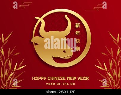 Gong Xi Fa Cai, Übersetzung : Happy Chinese New Year 2021, Year of the Ox, Chinese Zodiac and Horoscope Stock Vektor