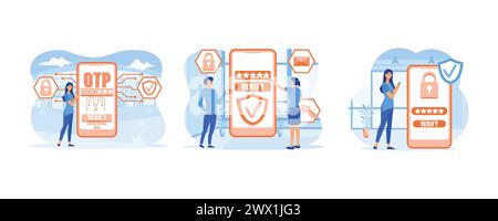 Einmaliges OTP-Kennwort für sichere Transaktionen bei digitalen Zahlungstransaktionen. Mobile App auf dem Smartphone-Bildschirm. Smartphon zur einmaligen Kennwortverifizierung Stock Vektor