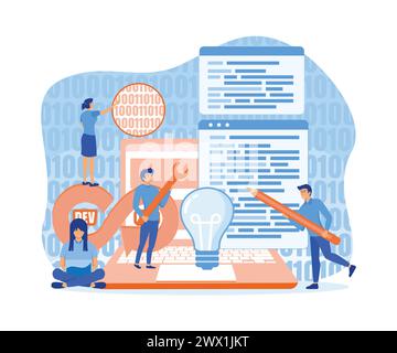 DevOps-Software, Team von Programmierern, Entwicklung und Betrieb. Moderne Illustration des flachen Vektors Stock Vektor