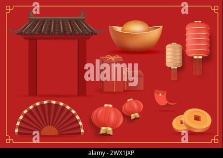 Übersetzung : Chinesisches Neujahr 2023 Jahr des Kaninchens. Chinesische Zodiac-Vorlage, Poster-Banner-Flyer für Chinesisches Neujahrsvektor-Illustration Stock Vektor