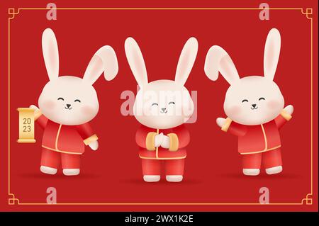 Übersetzung : Chinesisches Neujahr 2023 Jahr des Kaninchens. Chinesische Zodiac-Vorlage, Poster-Banner-Flyer für Chinesisches Neujahrsvektor-Illustration Stock Vektor