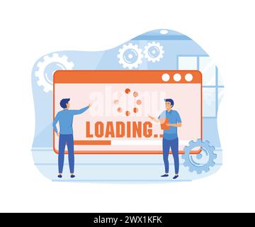System-Update-Konzept, mit dem Personen das Betriebssystem aktualisieren, geeignet für Landing-Page. Moderne Illustration des flachen Vektors Stock Vektor