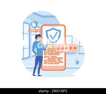 OTP-Authentifizierung Secure Verification Einmalkennwort für sichere Transaktionen bei digitaler Zahlung. Moderne Illustration des flachen Vektors Stock Vektor