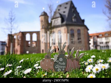 26.03.2024, xpsx, Lokal Hanau Frohe Ostern Impressionen v.l. Ostern Frohe Ostern Osterhasen Symbol Symbolbild wiese Gänseblumen Gänseblümchen OStereier Eier Osternest hintergrund Wallonisch-Niederländische Kirche, Hanau Hessen Deutschland DEU *** 26 03 2024, xpsx, Local Hanau Happy Easter Impressions V l Ostern Hase Hase Symbol Bild Wiese Gänseblümchen Oster Eier Osternest Hintergrund Wallonische Niederländische Kirche, Hanau Hessen Deutschland DEU Stockfoto