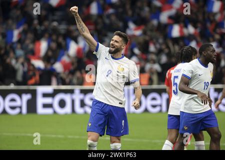 Olivier Giroud von Frankreich feiert sein Tor während des Internationalen Freundschaftsfußballspiels zwischen Frankreich und Chile am 26. März 2024 im Stade Velodrome in Marseille Stockfoto
