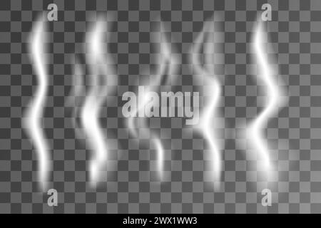 Nebelschwaden, Rauchen, Rauchströme isoliert. Zigarette und heißer Vektor. Stock Vektor