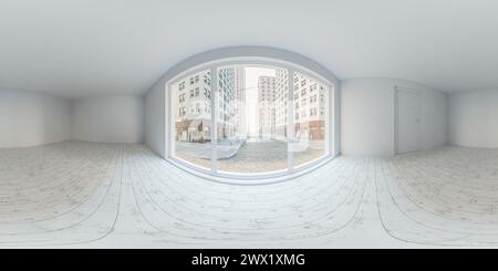 Zimmer mit Blick auf die Stadt 360 Panorama vr-Umgebungskarte Stockfoto