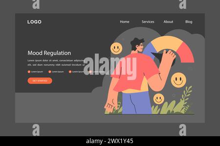 Webbanner mit Stimmungsregulierung oder Landing-Page dunkel oder Nachtmodus. Emotionale Balance und Belastbarkeit. EQ-Entwicklung. Tiefes Verständnis von Emotionen. Selbstregulierung. Illustration des flachen Vektors Stock Vektor