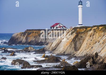 Blick auf den Point Arena Lighthouse, Kalifornien, USA. Stockfoto