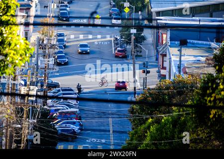 Radfahrer auf den Straßen von San Francisco, Kalifornien, USA. Stockfoto