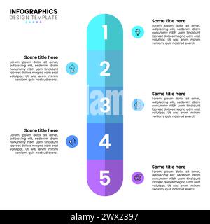 Infografikvorlage mit Symbolen und 5 Optionen oder Schritten. Vertikale Linie. Kann für Workflow-Layout, Diagramm, Banner und Webdesign verwendet werden. Vektorillustratio Stock Vektor