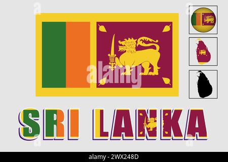 Sri Lanka Flagge und Karte in einer Vektorgrafik Stock Vektor