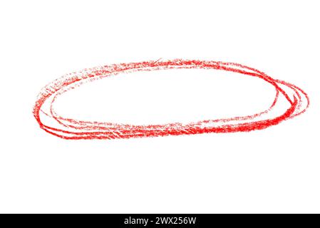 Ein mit rotem Bleistift gezeichnetes Oval, isoliert auf weißem Hintergrund. Stockfoto