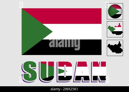 Sudanflagge und Karte in einer Vektorgrafik Stock Vektor