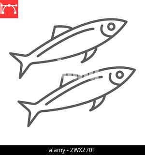 Sardinen Linie Symbol, Meeresfrüchte und Fisch, Pilchard Vektor Symbol, Vektor Grafiken, editierbare Strichumrisszeichen, eps 10. Stock Vektor