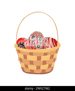 Ostereier mit ukrainischem Ornament im Korb. Stock Vektor