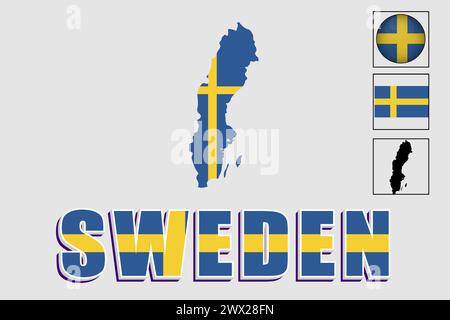 Schweden Flagge und Karte in einer Vektorgrafik Stock Vektor