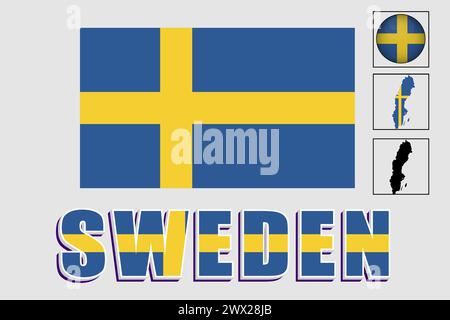 Schweden Flagge und Karte in einer Vektorgrafik Stock Vektor