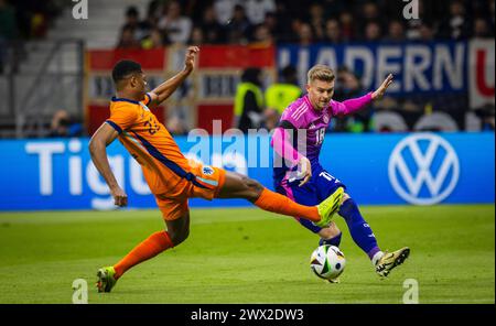 Frankfurt, Deutschland. März 2024. Maximilian Mittelstädt (Deutschland) Denzel Dumfries (Niederlande) Deutschland - Niederlande Deutschland - Niederlande Stockfoto