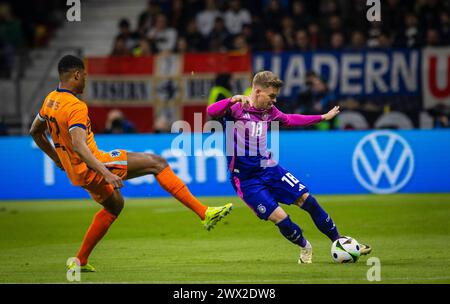 Frankfurt, Deutschland. März 2024. Maximilian Mittelstädt (Deutschland) Denzel Dumfries (Niederlande) Deutschland - Niederlande Deutschland - Niederlande Stockfoto