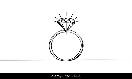 Hand gezeichnet kontinuierliche Linie Zeichnung Diamant Edelstein Ring Illustration Vektor Stock Vektor