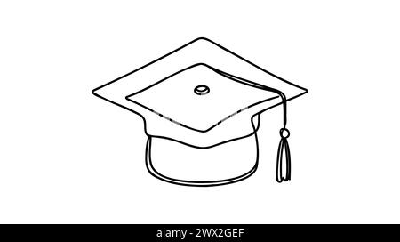 Eine durchgehende Linienzeichnung mit dem Logo des Graduiertenhutes. Studieren Sie das Konzept der Vorlage für Logotypen mit Graduiertendeckel. Stock Vektor