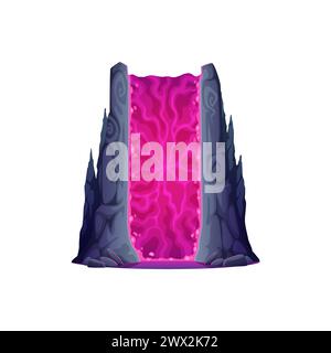 Fantasy-Spiel Cartoon magische Portaltür in Stein. Teleport mit paralleler Dimension, fantastischer Planeteneingang oder magische Welt schmelzender Stein oder Lavator oder Bogenisolierter Vektor-Spieleebene Umwelt-Asset Stock Vektor