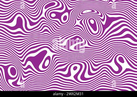 Grooviger abstrakter Hintergrund. Violette flüssige Wellenlinien. Marmorstruktur. Psychedelische Aufdrucke. Camouflage-Design. Trippiges Muster. Tierhaut. Surreal Stock Vektor
