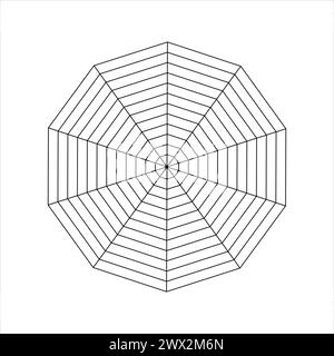 Dekagondiagramm, aufgeteilt auf gleiche Segmente. Statistik- oder Analysediagramm, Radar- oder Spinnendiagramm, Lebensrad oder Habits Tracker-Vorlage isoliert auf Stock Vektor