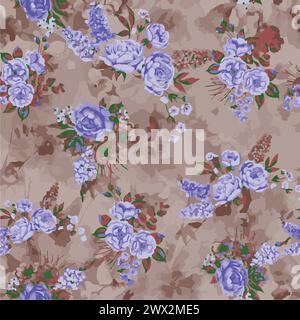 Nahtloses Muster mit Blumen und Blättern. Handgezeichneter Hintergrund. blumenmuster für Tapeten oder Stoff. Blumenrose. Botanische Kachel. Stock Vektor