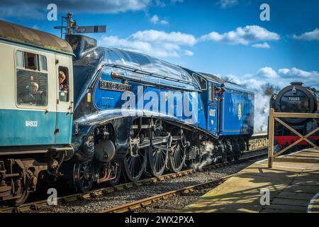 60007 Sir Nigel Gresley, LNER Class A4 4-6-2 Pacific Dampflokomotive auf der East Lancashire Railway. Stockfoto