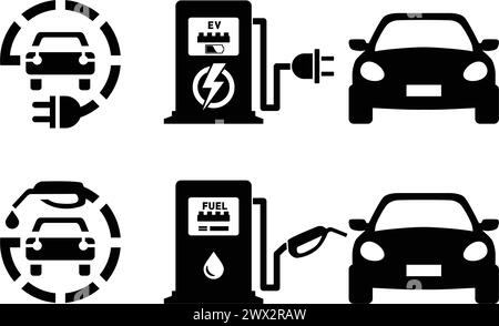 Symbol für Kraftstoff- und Ladestation. Vektor-Straßenschild und Schablone auf transparentem Hintergrund Stock Vektor