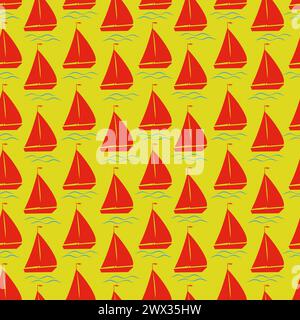 Doodle Seemannes nahtloses Vektormuster. Einfacher Ship Silhouette Hintergrund. Endlose Regatta-Textur. Stock Vektor