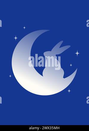 Häschen sitzt auf dem Mond. Niedliches Poster mit träumendem Kaninchen. Osterhase Karte Frühling Illustration. Stock Vektor