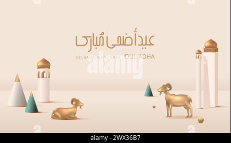 Eid Al Adha Banner Design Vektor Illustration. Islamischer und arabischer Hintergrund für das muslimische Gemeindefest. Moslem Urlaub. 3D Moderne islamische Ausstattung Stock Vektor