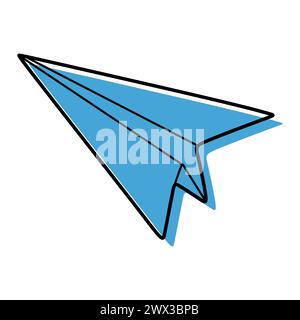 Vector Paper Airplane. Symbol „Fahrt, Route“. Vektorillustration der Ebene von Hand gezeichnetem Papier mit Farbfleck isoliert auf weiß. Gliederungselement, Stock Vektor