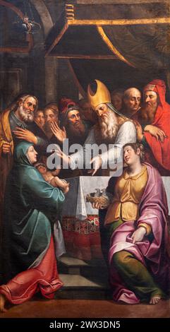 MAILAND, ITALIEN - 7. MÄRZ 2024: Das Gemälde der Darstellung Jesu im Tempel in der Kirche Basilica di Sn Lorenzo Maggiore Stockfoto