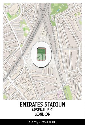 Emirates Stadium Map Poster Art Arsenal F.C. London Stock Vektor