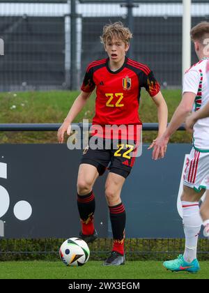 Tubize, Belgien. März 2024. Nicolas Verkooijen (22) aus Belgien, dargestellt während eines Freundschaftsspiels zwischen den belgischen und walisischen U18-Nationalmannschaften am Montag, den 25. März 2024 in Tubize, Belgien. Quelle: Sportpix/Alamy Live News Stockfoto