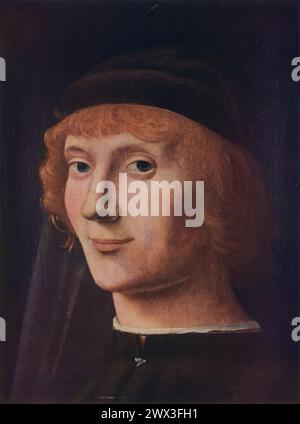 Antonello da Messinas Portrait of a Young man (ca. 1470er Jahre): Dieses Werk wurde in der National Gallery of Art in Washington D.C. gefunden und ist ein Paradebeispiel für Antonello da Messinas Beitrag zur Renaissance-Porträtkunst. Das Gemälde wird für seinen detaillierten Realismus und seine psychologische Tiefe gefeiert und zeigt Antonellos Fähigkeit, die Individualität und das innere Leben seiner Untertanen zu erfassen. Stockfoto