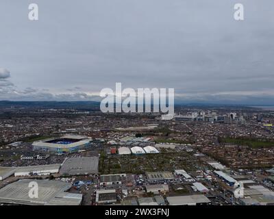 Cardiff, Großbritannien. März 2024. Luftaufnahme des Cardiff City Stadions und des Principality Stadions in Cardiff am 26. März 2024. Dieses Bild kann u. U. nicht Stockfoto