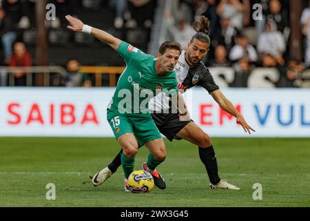 Adrien Silva, Mattheus Oliveira während des Liga Portugal Spiels zwischen dem SC Farense und Rio Ave FC, Estadio de Sao Luis, Faro, Portugal. (Maciej Rogowski) Stockfoto