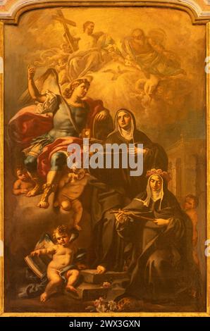 Neapel - das Gemälde von St. Michael Erzengel und St. Katharina von Siena in der Kirche Basilica dell Incoronata Madre del Buon Consiglio Stockfoto