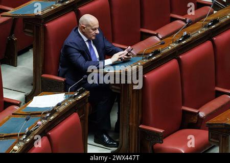 Roma, Italien. März 2024. Fabio Rampelli alla Camera dei deputati durante il Fragestunde. Roma, Mercoled&#xec;, 27. märz 2024 (Foto Roberto Monaldo/LaPresse) Stellvertreter der italienischen Brüder Fabio Rampelli in der Abgeordnetenkammer während der Fragestunde. Rom, Mittwoch, 27. März 2024 (Foto: Roberto Monaldo/LaPresse) Credit: LaPresse/Alamy Live News Stockfoto