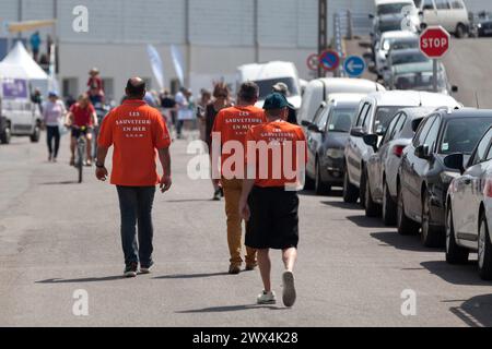 Douarnenez, Frankreich - 17. Juli 2022: Küstenwache der Freiwilligenorganisation Société nationale de Sauvetage en Mer (SNSM). Stockfoto